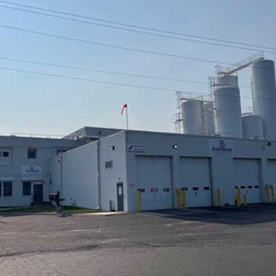 The exterior of the Clayton production plant.